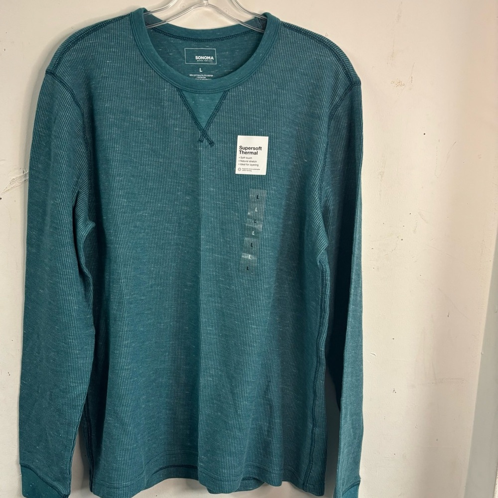 NWT Men’s Super-soft Heathered Green Thermal Long Sleeve T-shirt size Large